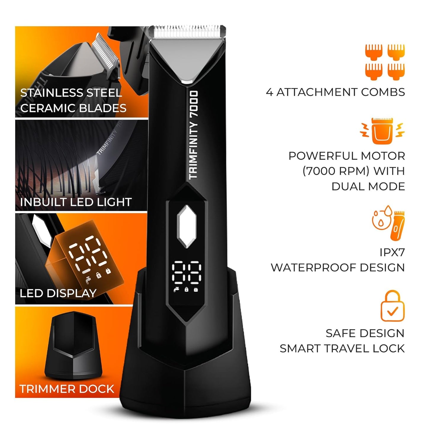Trimmer for Men- Safest Body &amp; Private Part Trimmer - Pubic Hair Groomer, Underarm - Waterproof, Ceramic Blades, Rechargeable with Wireless Fast Charging,Black