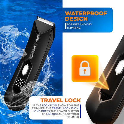 Trimmer for Men- Safest Body &amp; Private Part Trimmer - Pubic Hair Groomer, Underarm - Waterproof, Ceramic Blades, Rechargeable with Wireless Fast Charging,Black